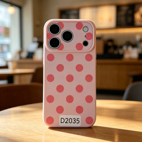 D2035 粉色波点 精孔亮面爱心边软硅胶17promax苹果17pro新款iphone16pro保护套15创意防摔全包