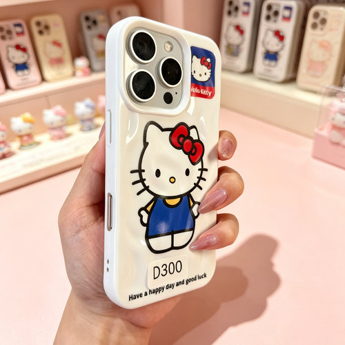 D300 白色KT kitty硅胶褶皱软壳 17promax苹果17pro新款iphone16pro保护套15创意防摔全包手机壳14 13 12