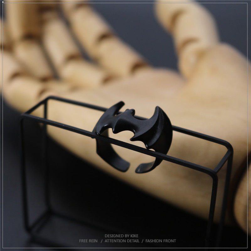 黑蝙蝠戒指潮人百搭个性日韩开口可调节男女式2023黑色嘻哈hiphop