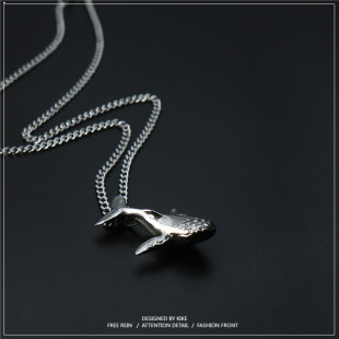 蓝鲸钛钢项链男吊坠个性 潮人挂件学生简约鲲吊坠项链女生鲸鱼情侣