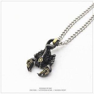 小众款做旧蝎子吊坠男士项链潮嘻哈简约天蝎座挂饰暗黑赛博朋克