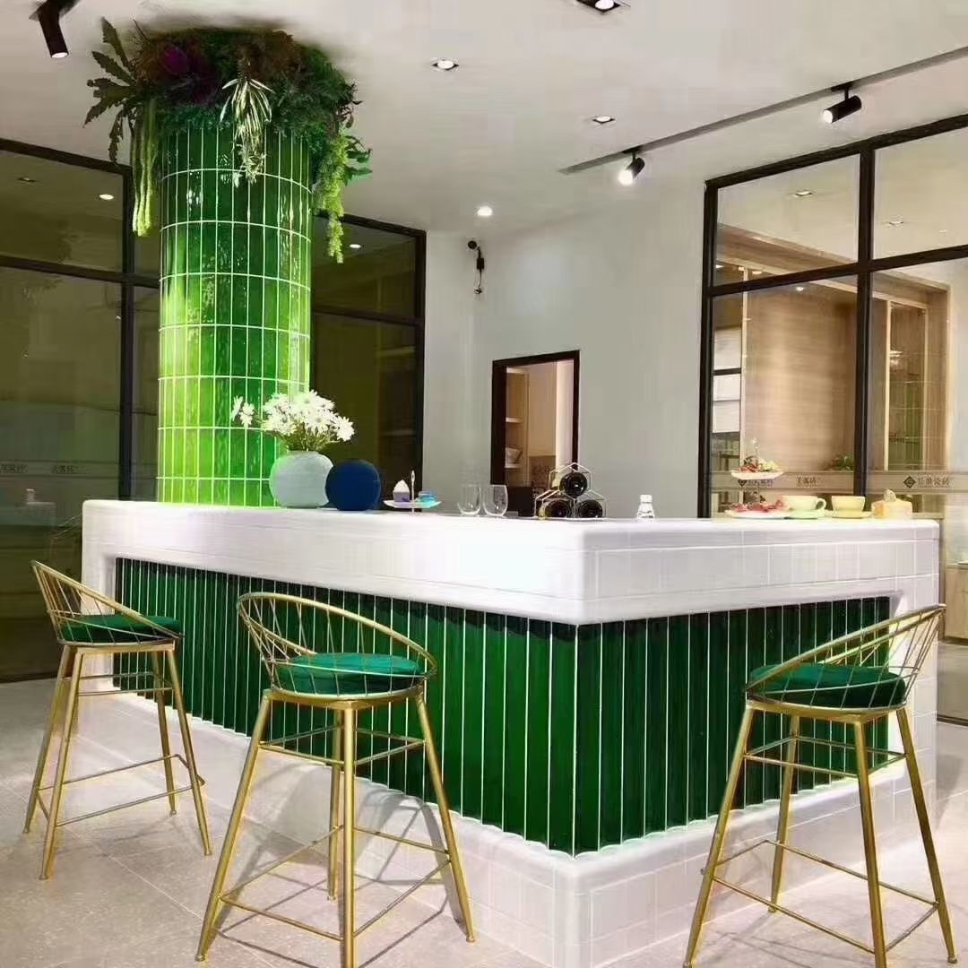 吧台背景墨绿手工砖圆弧砖圆柱砖