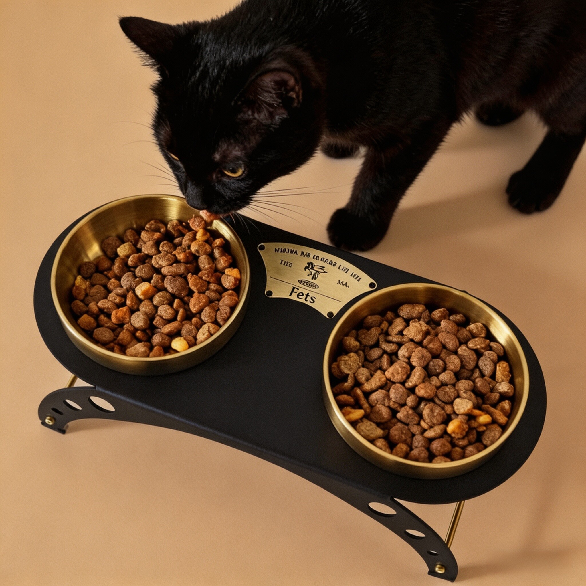 MA美式黑金马年限定宠物狗碗猫碗不锈钢双碗猫食盆狗食盆餐桌护颈
