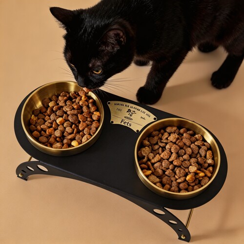MA美式黑金马年限定宠物狗碗猫碗不锈钢双碗猫食盆狗食盆餐桌护颈