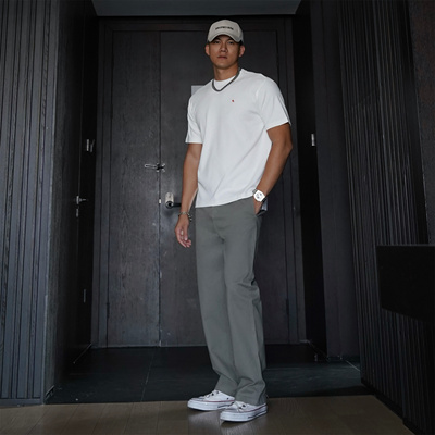 JZD春装美式复古直筒休闲长裤男