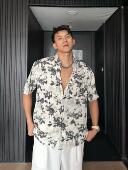 花衬衫 JZD 男 夏装 轻薄透气夏威夷度假宽松休闲痞帅垂感短袖 白 黑