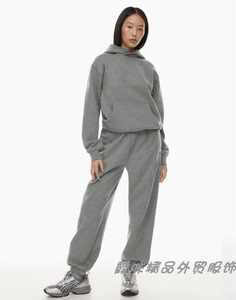 女式纯元加系TN@碳灰色弹力高腰修身秋冬加绒保暖舒适束脚卫裤