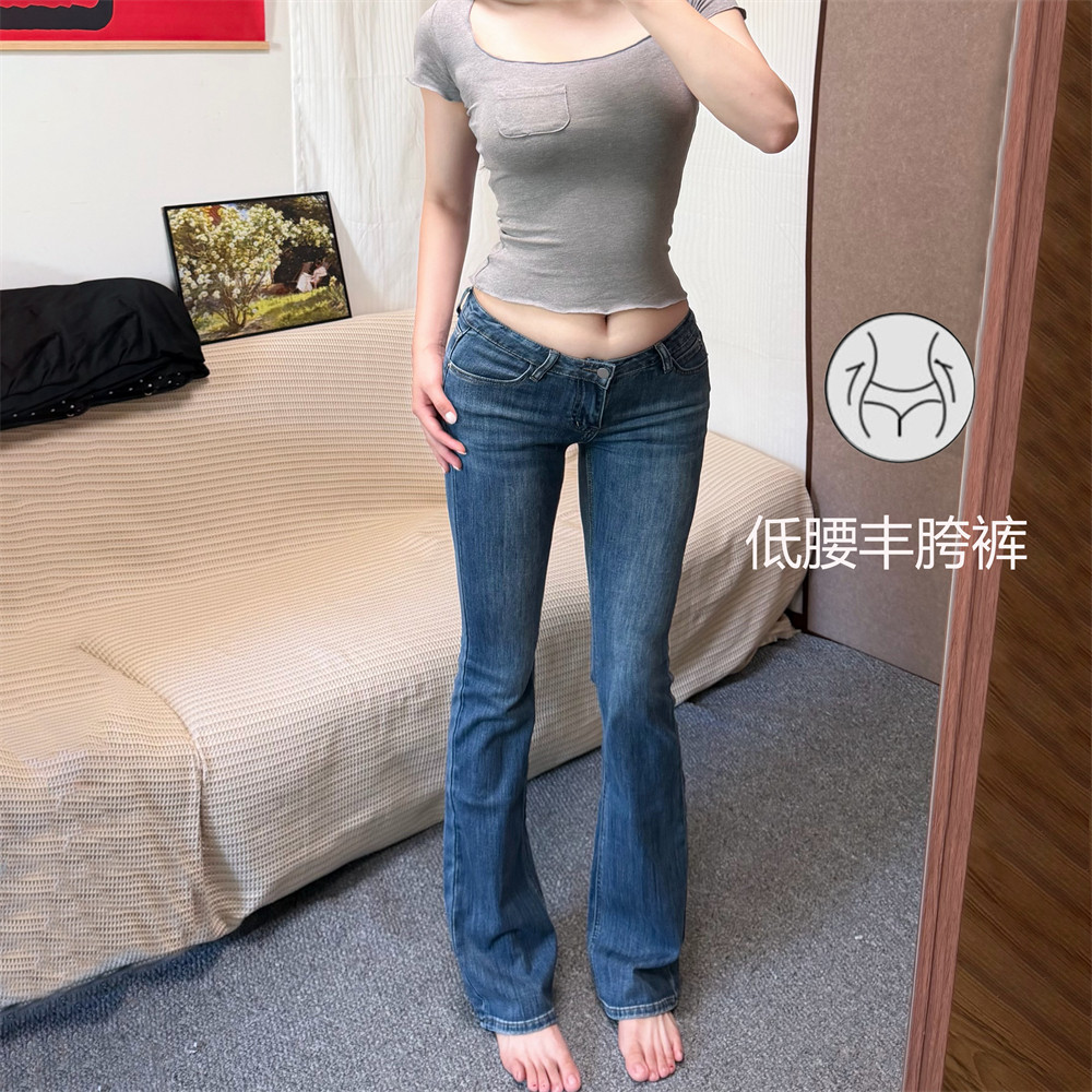 三种裤长~低腰辣妹直筒牛仔裤女小脚裤秋季新款复古蓝露脐长裤子