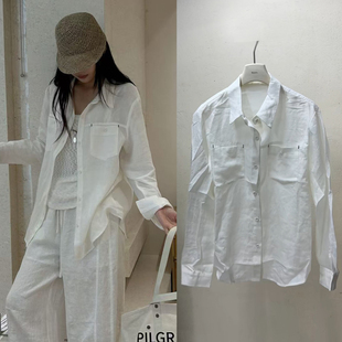 慵懒风亚麻白色防晒衬衫女春夏季新款宽松百搭松弛感薄款长袖上衣