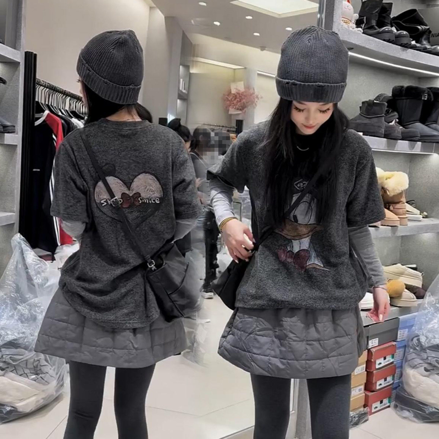 欧货卡通印花拼接假两件长袖T恤