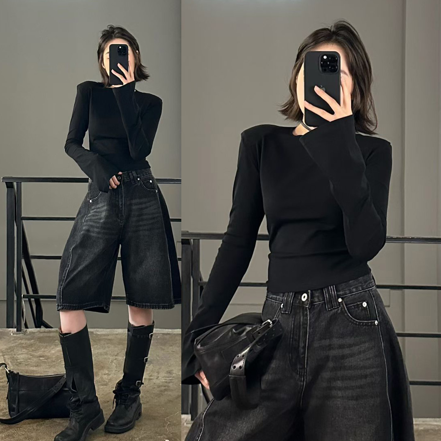 欧货显瘦气质微喇叭长袖T恤女