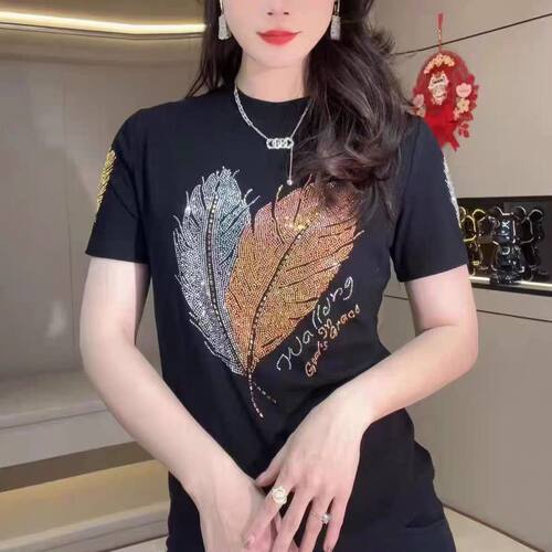 亮闪烫钻t恤女士短袖夏季