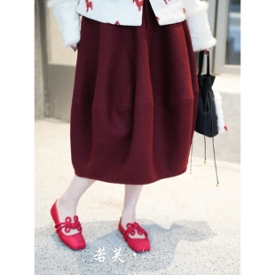 若芙｜【鸿禧】冬季羊驼毛高克重毛呢蓬花苞廓形加厚半身裙女