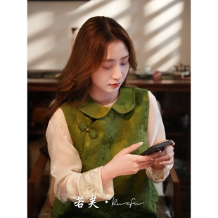 若芙｜现货！【阳光玫瑰】秋季人丝府绸棉宝相纹刺绣改良国风马甲