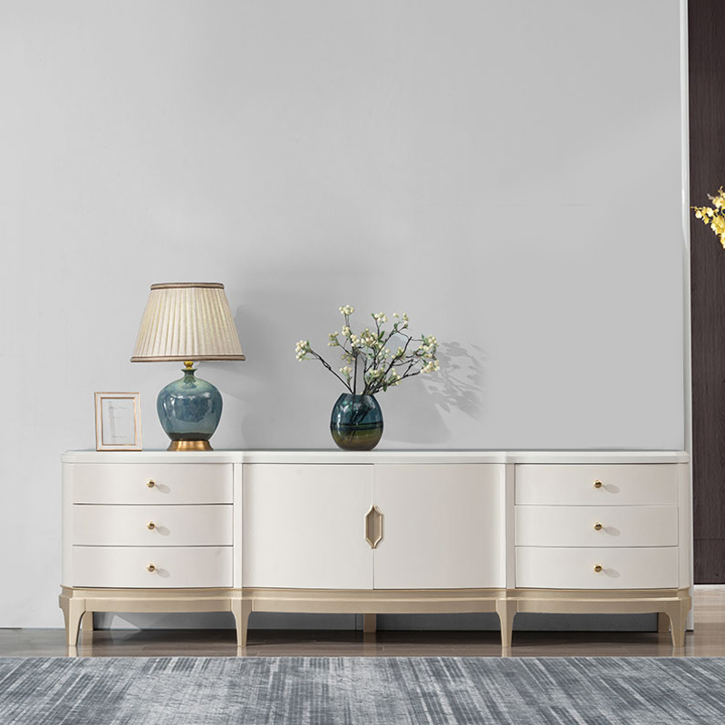 美式轻奢实木客厅电视柜茶几组合现代简约象牙白地柜玄关储物斗柜