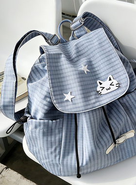 2026韩版格纹书包女初中生ins风高颜值六年级学生上课轻便双肩包