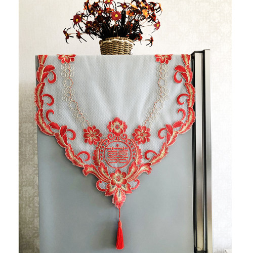 婚庆冰箱盖布蕾丝双开门冰箱盖巾洗衣机餐桌茶几大红色喜庆盖巾