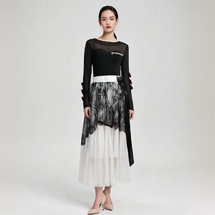 裙长85 飘纱蕾丝拼接网纱半身裙 裙摆720 浩婷雪娟