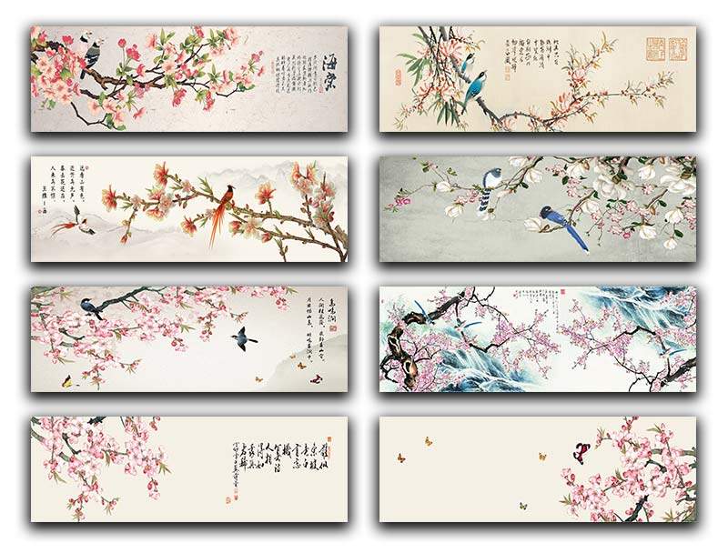 桃花海棠梅花床头画画芯新中式卧室客厅沙发背景墙挂画自粘装饰画