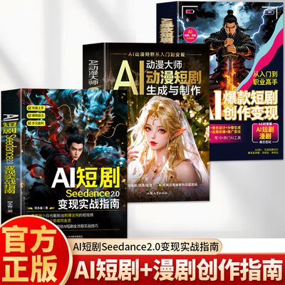 正版3册 AI短剧Seedance2.0变现实战指南 AI动漫大师动漫短剧生成与制作 AI爆款短剧创作变现从入门到职业高手 爆款短视频变现书籍