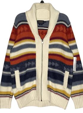 PENDLETON厚男装棉质粗针拉链长袖间色口袋时尚开衫针织外套上衣