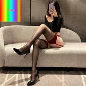 红边黑丝袜吊带一体性感蕾丝袜超薄款 防勾丝腿环过膝吊袜带