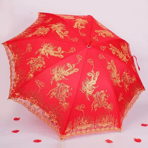 Свадебная невеста Красный зонтик Традиционный китайский длинное кружево