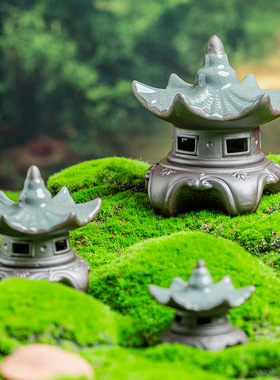 中式禅意陶瓷古建筑亭子水陆鱼缸园艺花盆假山微景观造景设计配件