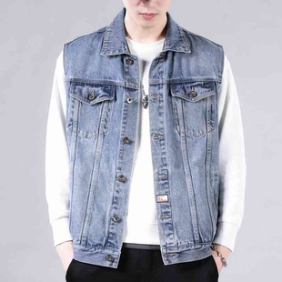 牛仔马甲男款简约时尚2023春夏新款工装复古休闲马甲外套男装潮牌