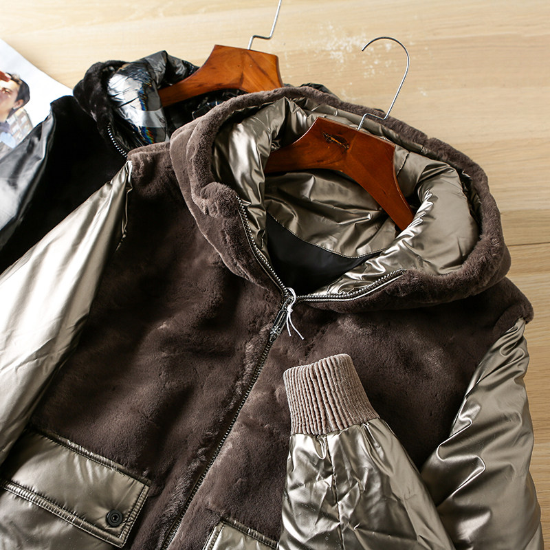 슈퍼 소프트 골드 밍크 모피 다운 재킷 남성 짧은 코트 유행 겨울 두꺼운 패션 남성 후드 탑 L856