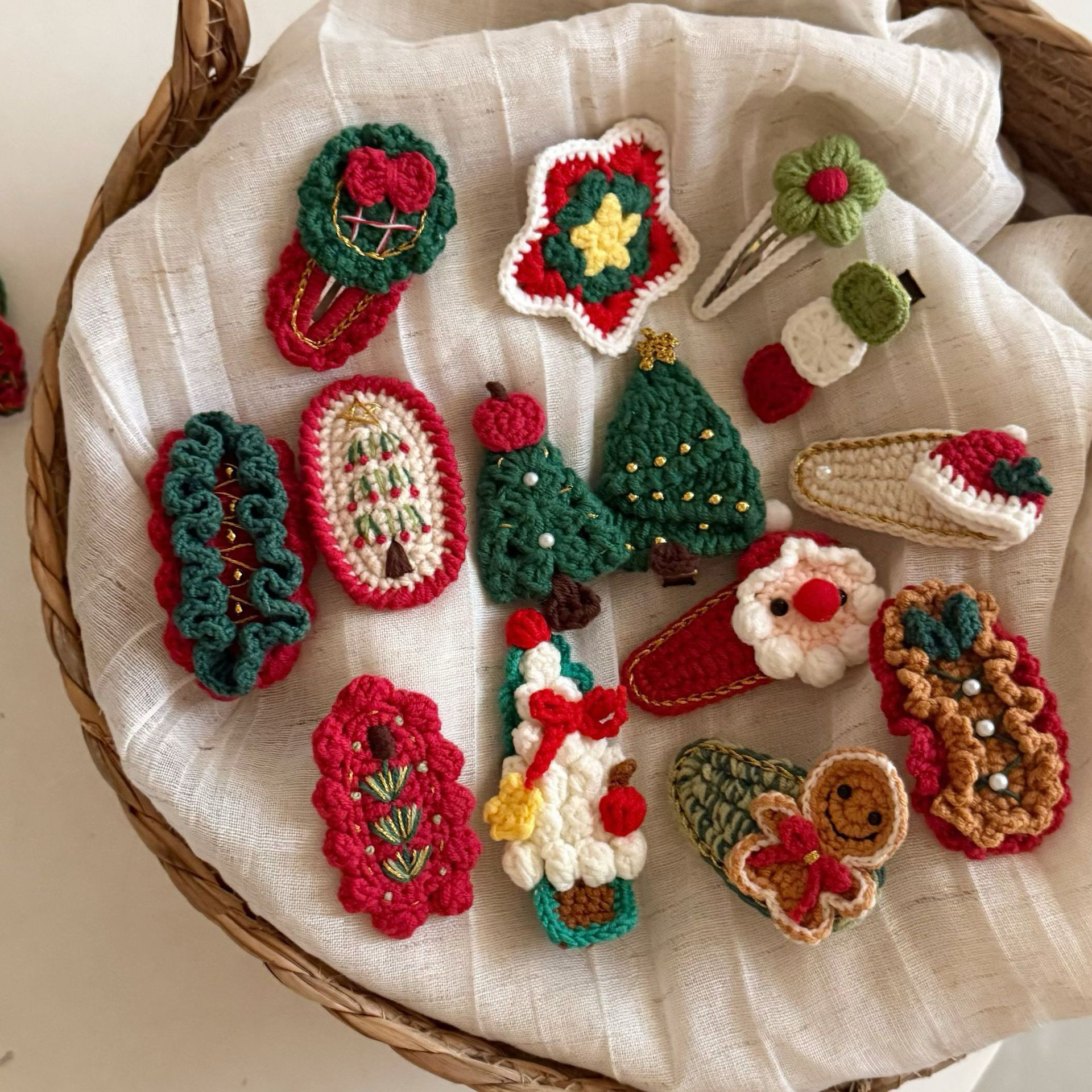 圣诞限定手工毛线发夹节日钩针发卡圣诞树BB夹刘海夹发饰新款头饰