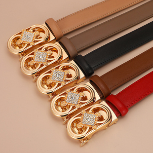 饰牛仔裤 装 带潮自动扣 时尚 中国风女士皮带简约百搭真皮腰带女韩版