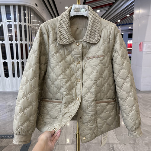 年轻妈妈装翻领菱格短款棉衣秋冬新款洋气轻薄棉服外套中老年上衣