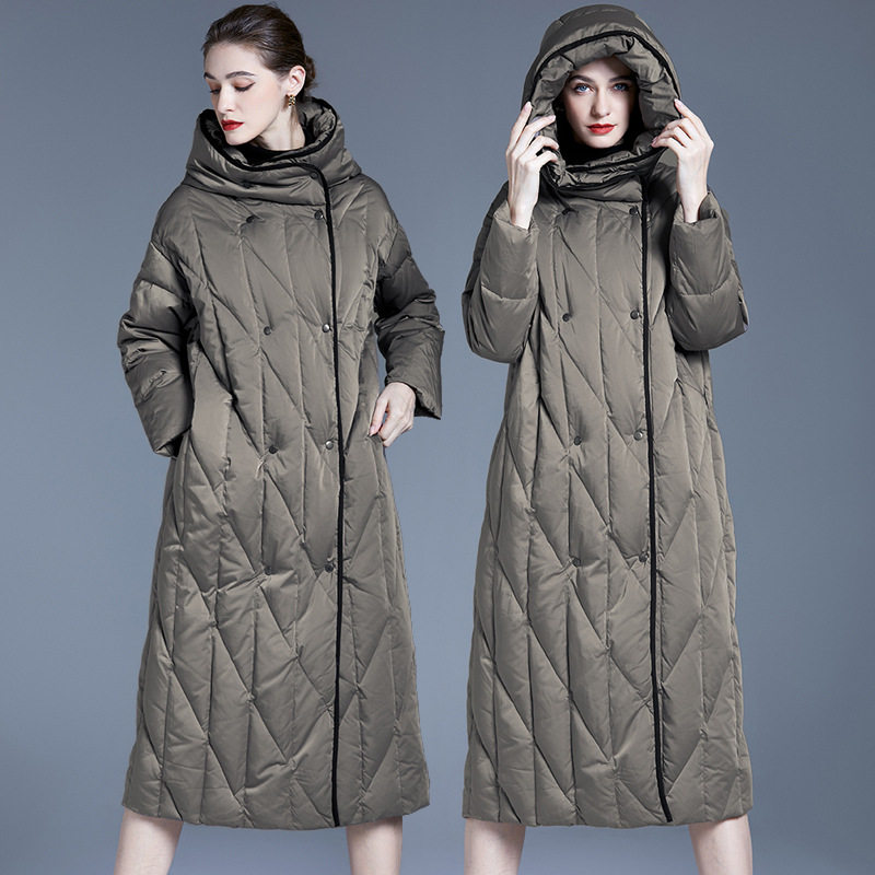 欧洲站羽绒服女长款过膝2025年冬季新款宽松纯色百搭加厚保暖外套