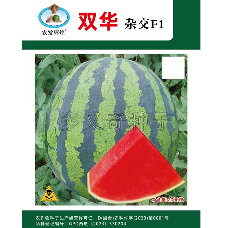 双华西瓜种子 春秋播中早熟桃红瓤甜多汁高圆形原名辉煌西瓜种子