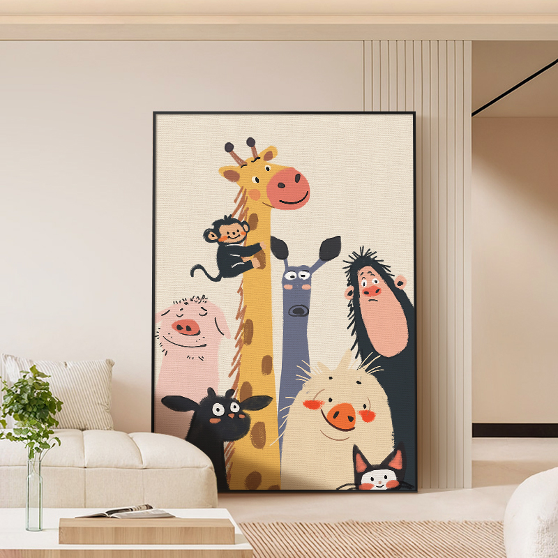 卡通动物客厅大白墙装饰画2025新款高级感落地沙发背景墙挂画现代图片