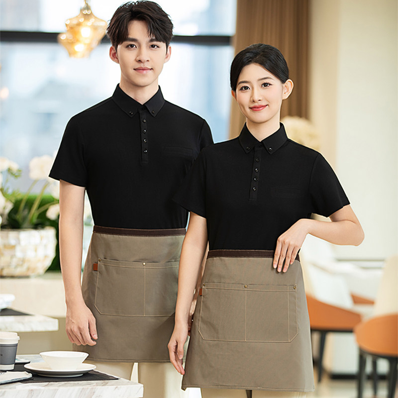 简约时尚衬衣咖啡酒吧茶餐厅火锅酒饭店服务员服春夏季短袖男女款