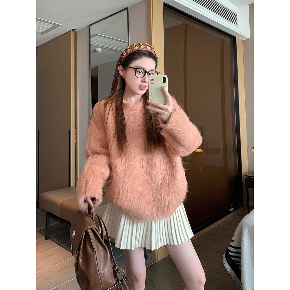 园园美衣毛衣女2026新款冬季加厚高级感毛绒绒慵懒宽松针织衫上衣