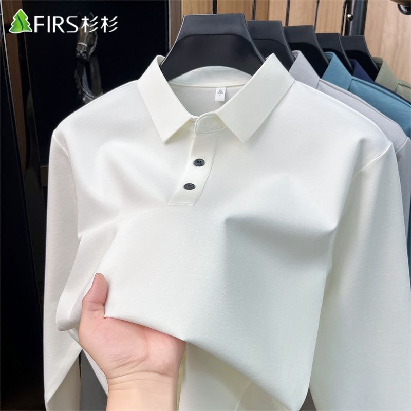 【桑蚕丝】杉杉长袖T恤男春秋款中青年男士纯色POLO衫翻领打底衫
