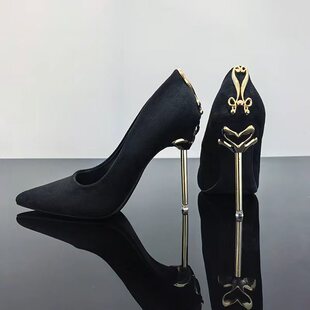 御姐高级感职业高跟鞋女2026绒面黑色细跟气质名媛尖头不累脚单鞋