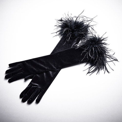 羽毛手套长款缎面拉丁舞