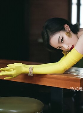 加长款手套女赫本风白黑红洗碗蕉黄色晚礼服夏天防晒薄款过肘复古