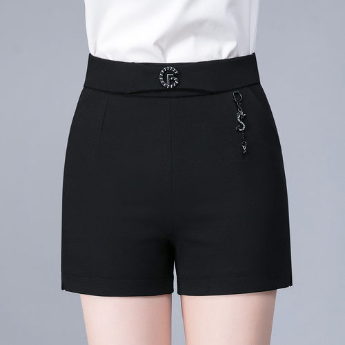 百搭弹力松紧高腰西装短裤