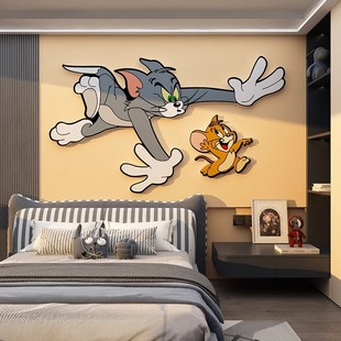 卡通猫和老鼠贴纸儿童卧室床头装饰画男孩房间布置背景墙壁面改造