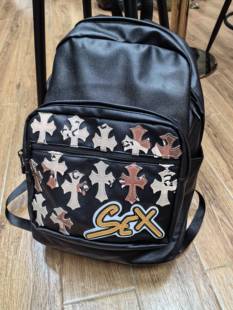 XPXIII原创暗黑哥特风十字架双肩包男女大容量pu皮料旅行电脑背包