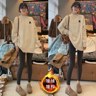 上衣 卫衣女半高领中长款 奥特莱斯 清仓捡漏欧货印花加绒加厚长袖