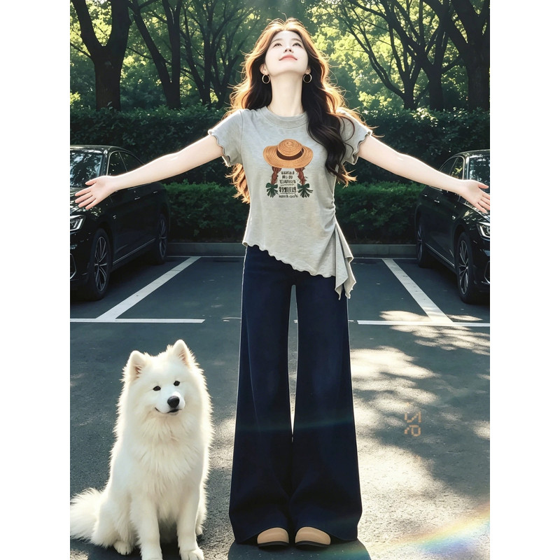 不规则木耳边短袖T恤女
