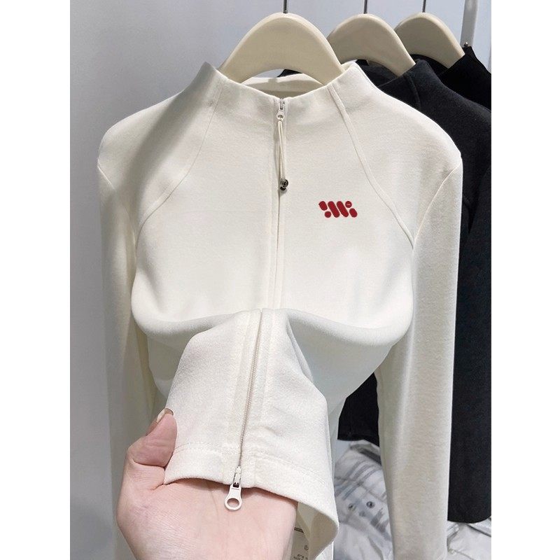 冬日小暖炉！磨毛德绒鱼骨立领拉链卫衣女修身打底开衫百搭上衣