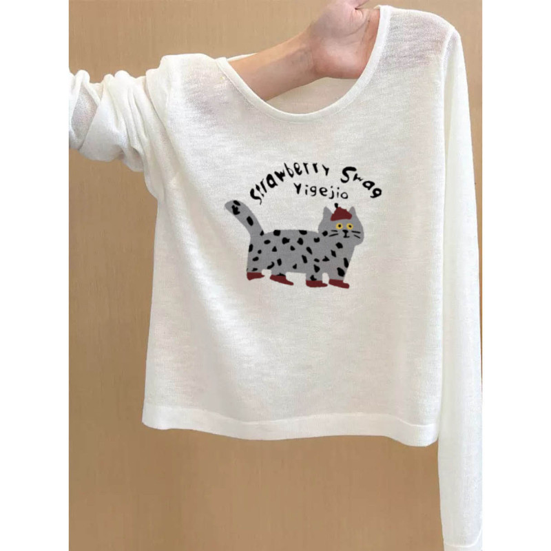 谁穿谁好看呀！小个子白色防晒罩衫T恤早秋空调衫显瘦长袖上衣潮