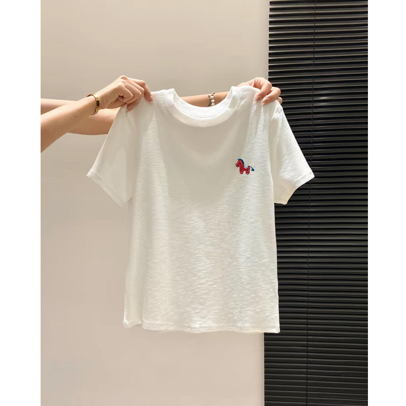 雪花棉正肩短袖T恤女白色上衣